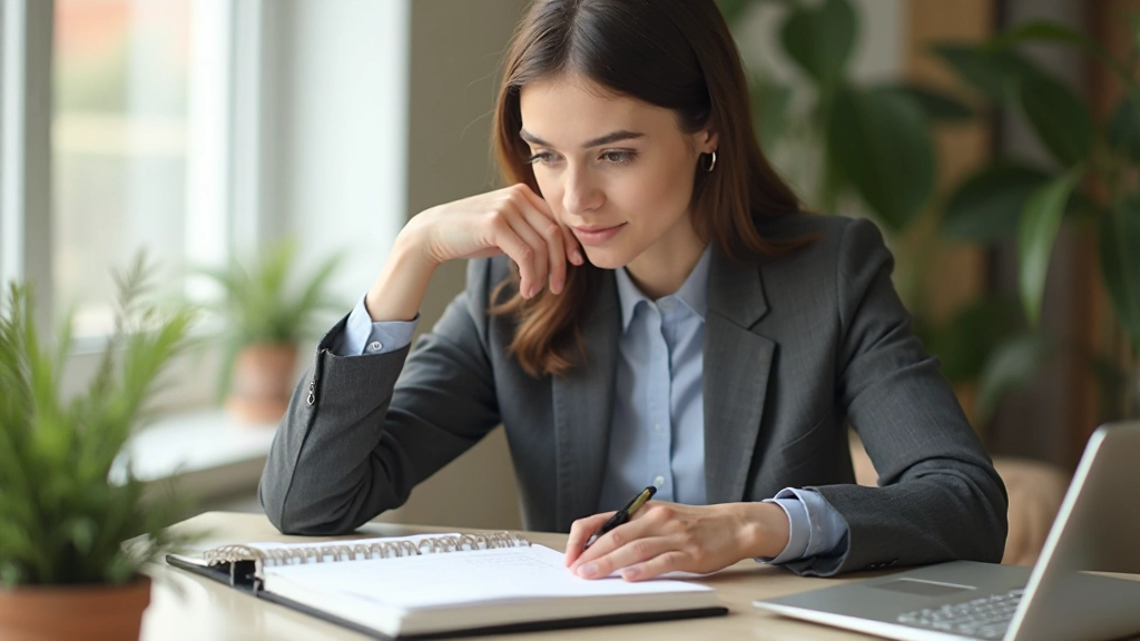 Young professional planning future financial goals with calendar and budget planner notebook